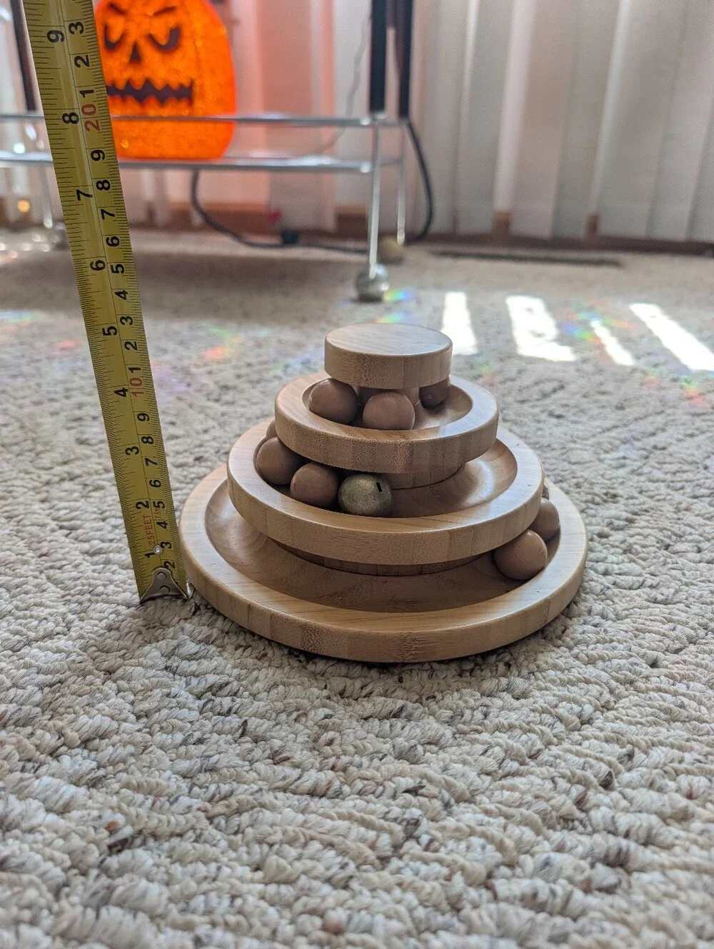 Wooden Multi Tier Cat Toy Ball Track Bell Interactive Enrichment Tower